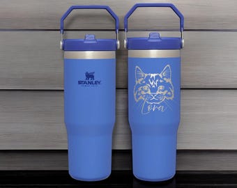 Vaso personalizado para gatos con nombre y raza – Estilo Stanley Flip Straw – Vaso personalizado para mascotas, ideal para amantes de los gatos y de los animales.