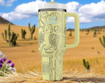 Western Stanley Tumbler 40 oz | Authentic Stanley Quencher with Handle | Cowgirl Aesthetic Cup | Wild West Gift for Him or Her