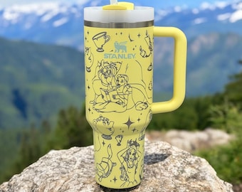 Engraved Beauty and the Beast Tumbler – Cup 14oz 20oz 30oz 40oz – Princess Rose Cup With Straw – Fairy Tale Gift