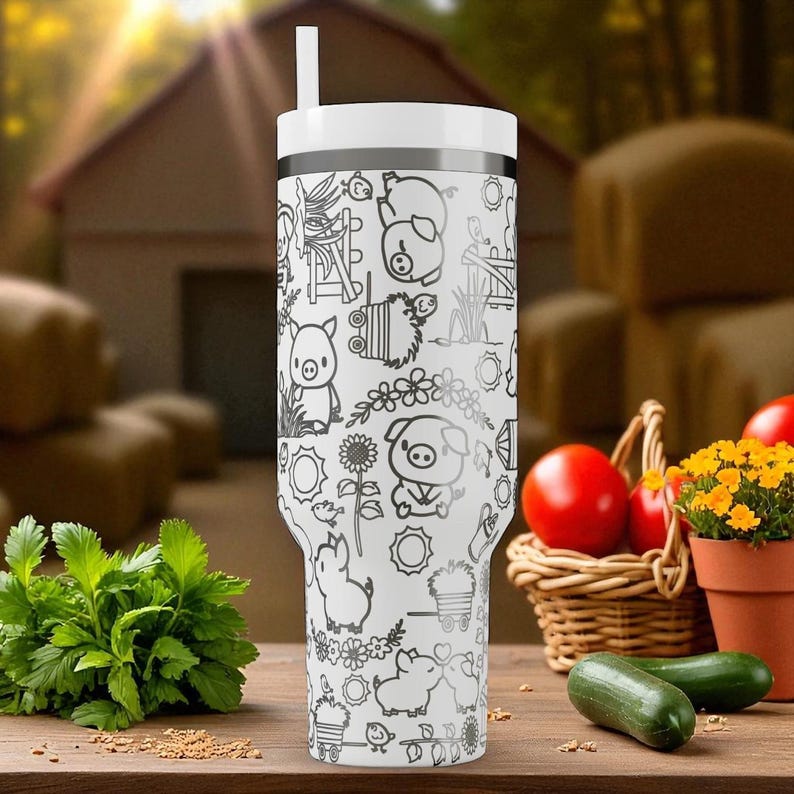 Farm Pig Stanley Tumbler – Cute Engraved Piglet and Barnyard Design (14oz 20oz 30oz 40oz) image 8