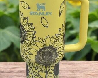 Sunflower Stanley Tumbler With Handle – Insulated Travel Mug for
