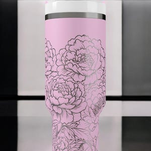 Pfingstrosen-Trinkbecher – Edelstahl-Reisebecher mit Blumenmuster, isolierter Kaffeebecher mit Henkel, Geschenkidee für Sie Bild 6