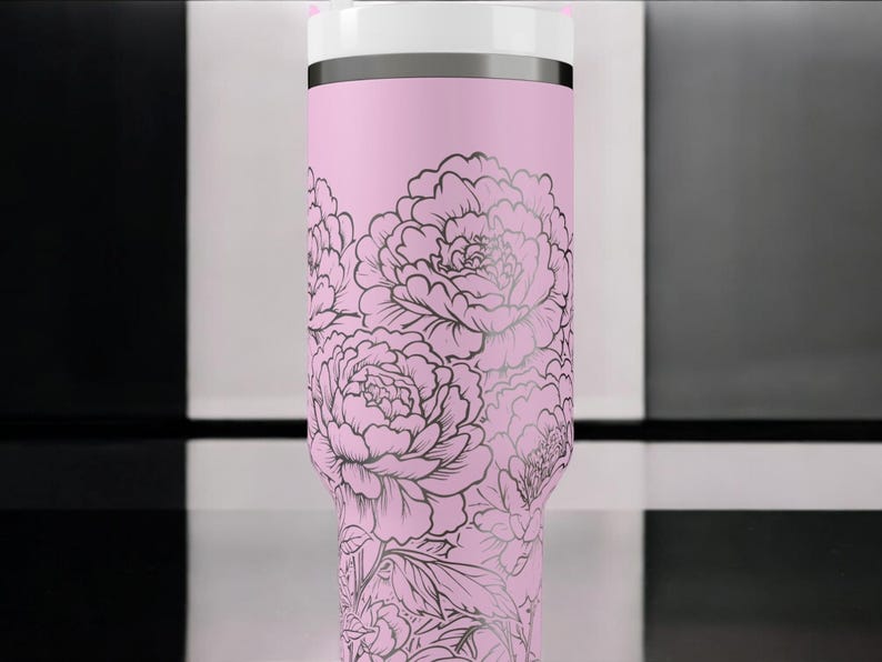 Pfingstrosen-Trinkbecher – Edelstahl-Reisebecher mit Blumenmuster, isolierter Kaffeebecher mit Henkel, Geschenkidee für Sie Bild 6