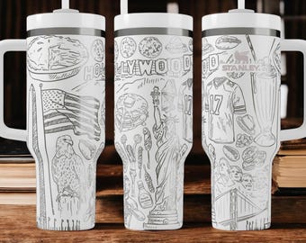 American Landmarks Stanley Tumbler Wrap – USA Flag, Liberty, Hollywood, Golden Gate – Patriotic Gift for Him or Her