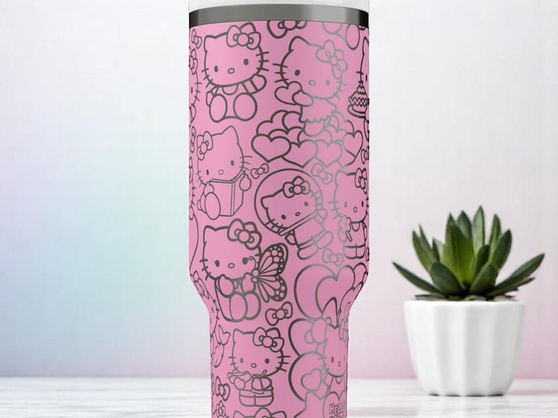 Engraved Hello Kitty Pink Tumbler | Cute Tumbler | Hello Kitty Cup | Hello Kitty Tumbler | Laser Engraved Tumbler | Gift for Her image 5