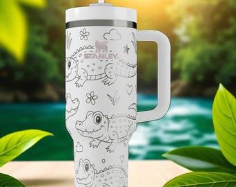 Gobelet Stanley Crocodile, motif alligator et jungle gravé, 20 oz, 30 oz, 40 oz