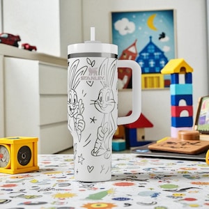 Funny Bunny Engraved Stanley Tumbler – Cute Rabbit Cup – Laser Engraved Gift – 14oz 20oz 30oz 40oz image 1