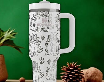 Vaso Stanley grabado con diseño de dinosaurio de 14 oz, 20 oz, 30 oz y 40 oz. Taza de estegosaurio