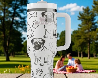 Engraved Pug Tumbler – Stanley Cup 14oz 20oz 30oz 40oz – Cute Dog Lover Gift, Funny Mops Mug with Straw Lid