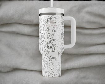 Marie Inspired Cat Tumbler – Cute Pink Kitty Cup with Bow, 30oz 40oz Stanley Gift for Her, Engraved Mug with Straw