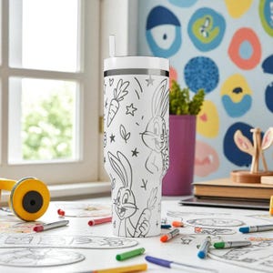 Funny Bunny Engraved Stanley Tumbler – Cute Rabbit Cup – Laser Engraved Gift – 14oz 20oz 30oz 40oz image 7