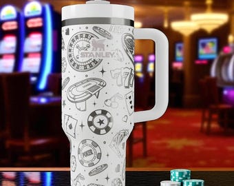 Casino Stanley Tumbler – Engraved 40oz Poker and Slot Cup with Handle and Straw – Gambling Gift for Vegas Fans, Gamers and Casino Lovers