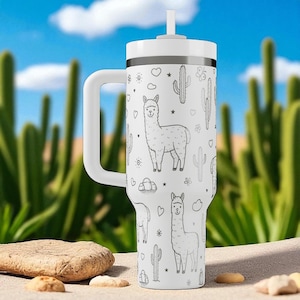 Engraved Llama Tumbler — Stanley Cup 14oz 20oz 30oz 40oz — Cute Cactus and Llama Design, Gift for Animal Lovers and Desert Fans image 9
