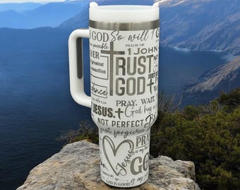 Bible Verse Stanley Tumbler – Personalized Christian Gift for Him or Her – Laser Engraved Stainless Steel Cup – Faith & Scripture Mug