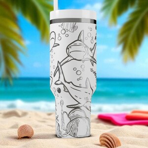Shark Lover Stanley Tumbler – 40oz Engraved Ocean Cup with Handle, Deep Sea Shark Gift for Swimmers, Divers, and Beach Addicts image 9