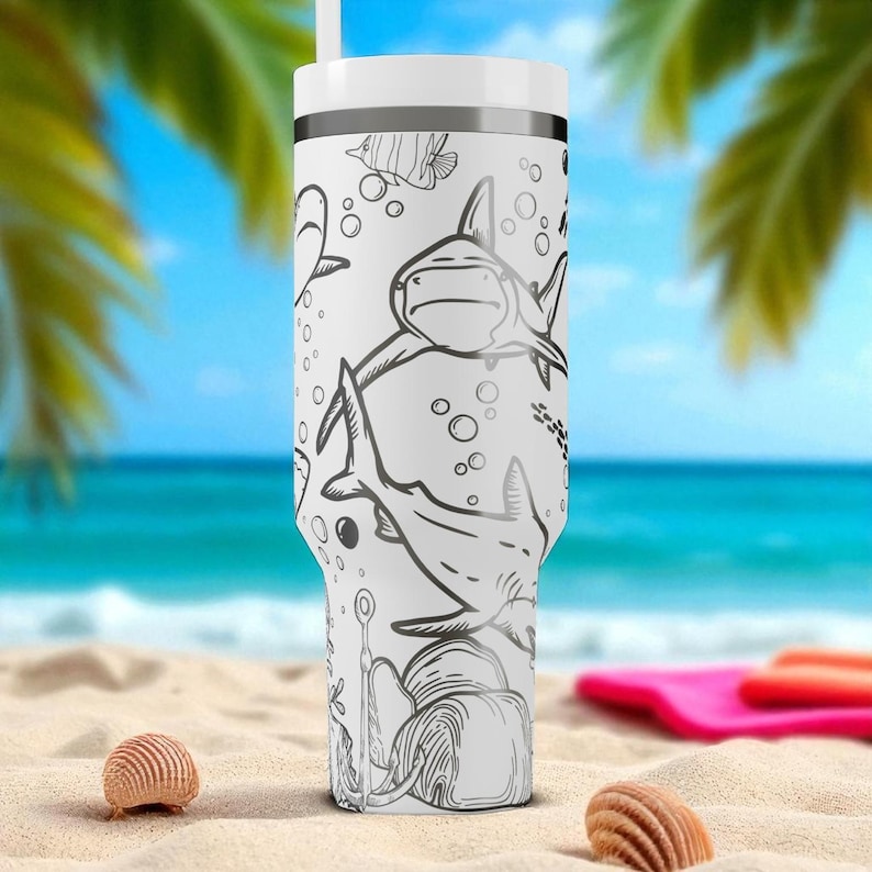 Shark Lover Stanley Tumbler – 40oz Engraved Ocean Cup with Handle, Deep Sea Shark Gift for Swimmers, Divers, and Beach Addicts image 9