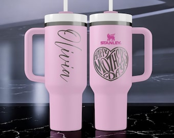 Vaso para el Día de la Madre con nombre: Stanley Cup grabado de 30 oz y 40 oz, regalo para mamá, taza floral personalizada con pajita