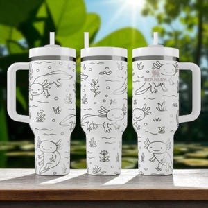 Engraved Axolotl Tumbler — Stanley Cup 14oz 20oz 30oz 40oz — Cute Amphibian Water Cup with Plants, Gift for Animal and Nature Lovers image 2