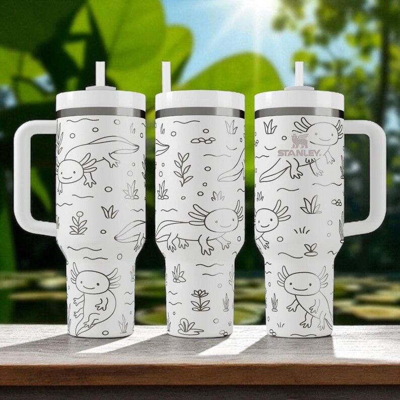 Engraved Axolotl Tumbler — Stanley Cup 14oz 20oz 30oz 40oz — Cute Amphibian Water Cup with Plants, Gift for Animal and Nature Lovers image 2