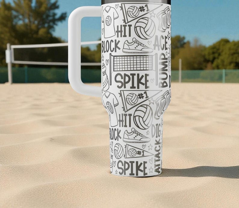 Graverad volleyboll Stanley-mugg – Lasergraverad sportmugg, present till volleybollspelare, personlig volleybollmugg 14oz 20oz 30oz 40oz bild 8