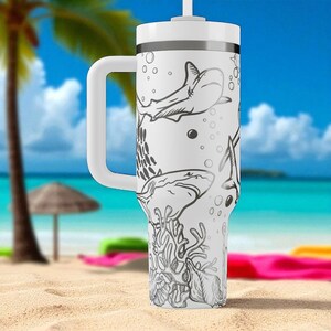 Shark Lover Stanley Tumbler – 40oz Engraved Ocean Cup with Handle, Deep Sea Shark Gift for Swimmers, Divers, and Beach Addicts image 7