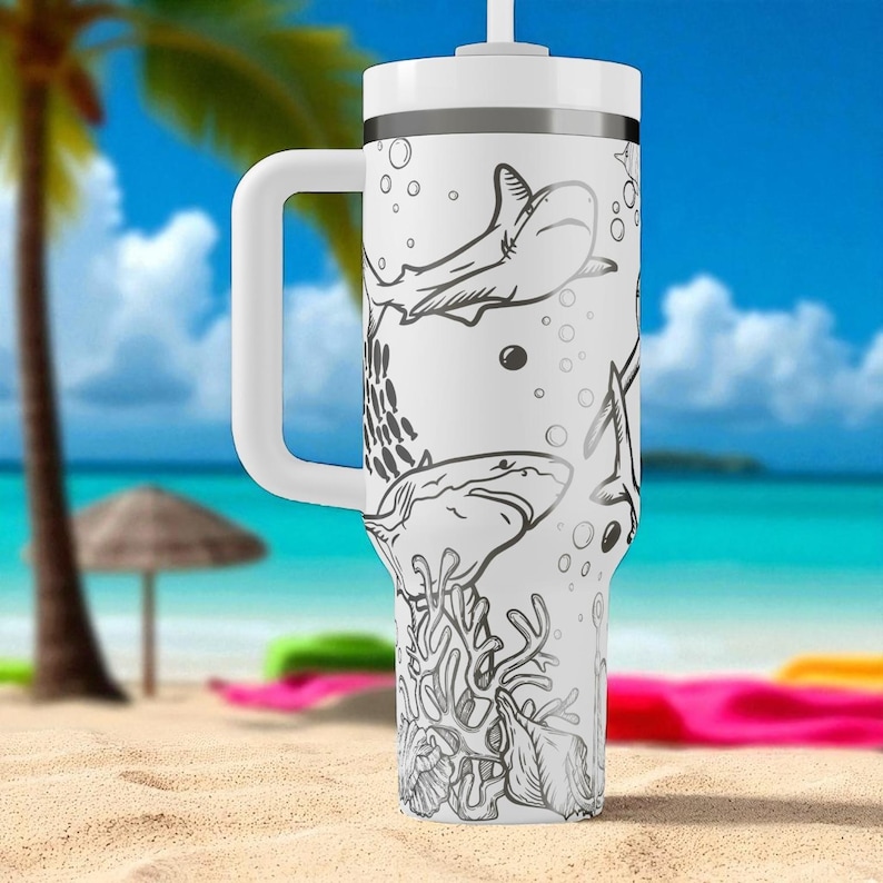 Shark Lover Stanley Tumbler – 40oz Engraved Ocean Cup with Handle, Deep Sea Shark Gift for Swimmers, Divers, and Beach Addicts image 7