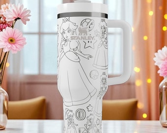 Märchenprinzessin-Becher – Pfirsichrosa Schlosstasse mit Henkel, Gamer-Girl-Geschenk, Retro-Fantasy-Reisebecher für Sie