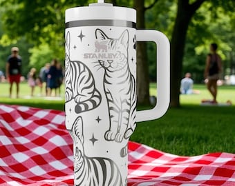 Vaso térmico Stanley con diseño de gato American Shorthair – Regalo personalizado con gato a rayas grabado – Vaso térmico personalizado para amantes de los gatos – 14 oz, 20 oz, 30 oz, 40 oz