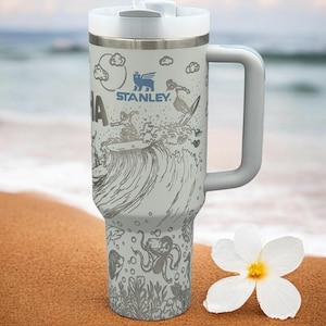 Hawaiian-Themed Stanley Tumbler | Surf and Ocean Design | Custom Insulated Mug for Beach Lovers