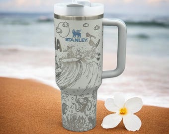 Hawaiian-Themed Stanley Tumbler | Surf and Ocean Design | Custom Insulated Mug for Beach Lovers