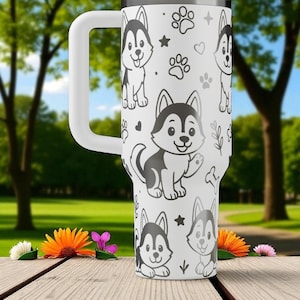 Graverad Husky-mugg – Stanley Cup 14oz 20oz 30oz 40oz – Gåva till hundälskare, söt Husky-valpmugg bild 6