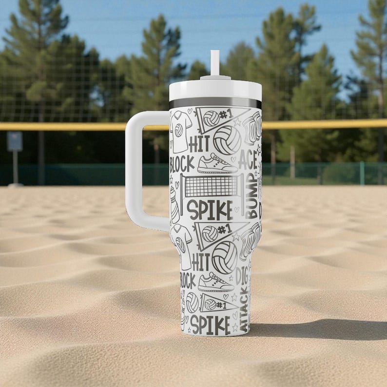 Graverad volleyboll Stanley-mugg – Lasergraverad sportmugg, present till volleybollspelare, personlig volleybollmugg 14oz 20oz 30oz 40oz bild 5