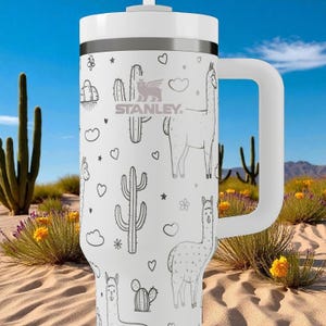 Engraved Llama Tumbler — Stanley Cup 14oz 20oz 30oz 40oz — Cute Cactus and Llama Design, Gift for Animal Lovers and Desert Fans image 7