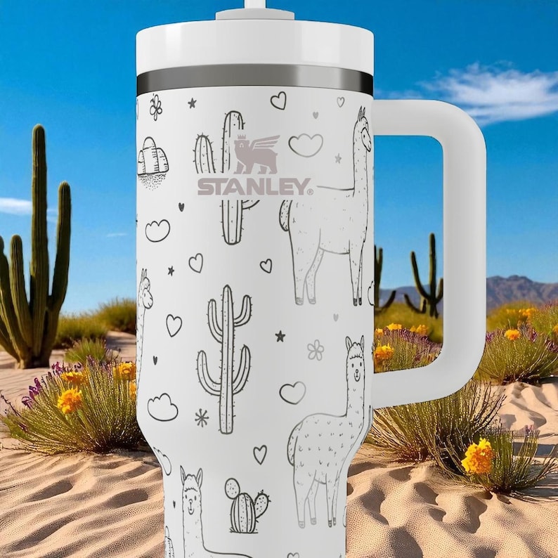 Engraved Llama Tumbler — Stanley Cup 14oz 20oz 30oz 40oz — Cute Cactus and Llama Design, Gift for Animal Lovers and Desert Fans image 7