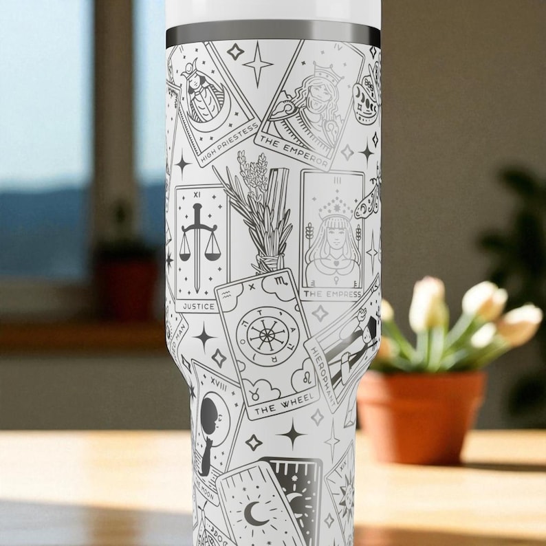 Engraved Tarot Stanley Tumbler – 40oz Witchy Wrap with Major Arcana – Mystical Gift for Her, Spiritual Cup, Occult and Astrology Vibes image 6