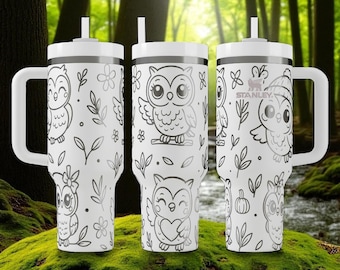 Vaso Stanley de búho con diseño de pájaro del bosque grabado, 20 oz, 30 oz y 40 oz