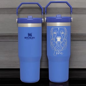 Custom Dog Tumbler with Name and Breed – Stanley Flip Straw Style Cup – Personalized Pet Gift for Dog Lovers