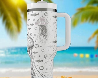 Jellyfish Stanley Tumbler – Engraved 40oz Ocean Cup with Handle and Straw – Gift for Divers, Sea Life Fans and Underwater Aesthetic Lovers