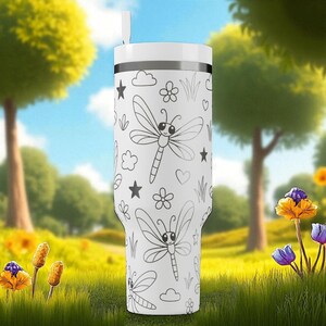 Dragonfly Stanley Tumbler Engraved Floral Garden Design 14oz 20oz 30oz 40oz image 7