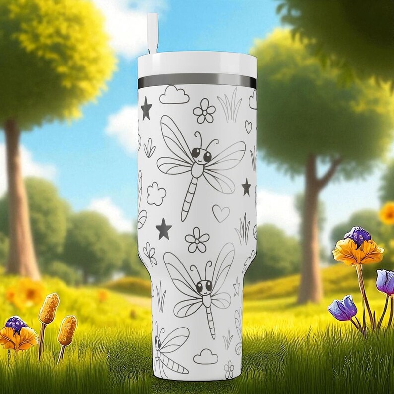 Dragonfly Stanley Tumbler Engraved Floral Garden Design 14oz 20oz 30oz 40oz image 7
