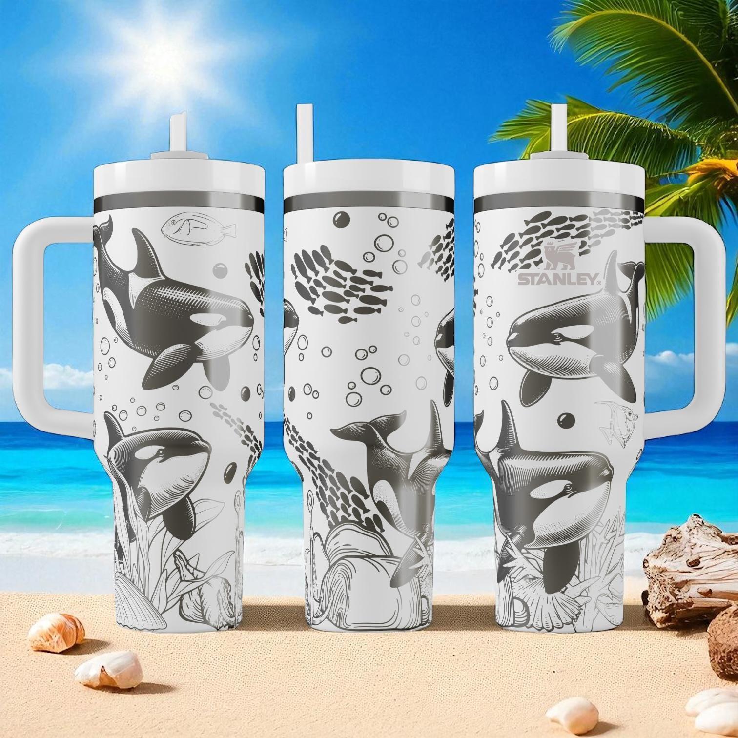 ACQUARIO DI GENOVA ステンレスボトル Orca Ocean Stanley Tumbler – Killer Whale Beach Wrap, 40 Oz