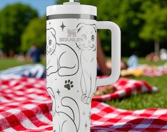 Scottish Fold Stanley Tumbler – Engraved Cute Cat Cup – Folded Ear Cat Gift – Personalized 14oz 20oz 30oz 40oz