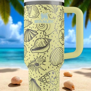 Stanley drinkbeker met schelpmotief – Gegraveerde oceaanbeker van 1,2 liter met handvat en rietje – Strandcadeau voor zomerse vibes en liefhebbers van het onderwaterleven afbeelding 8