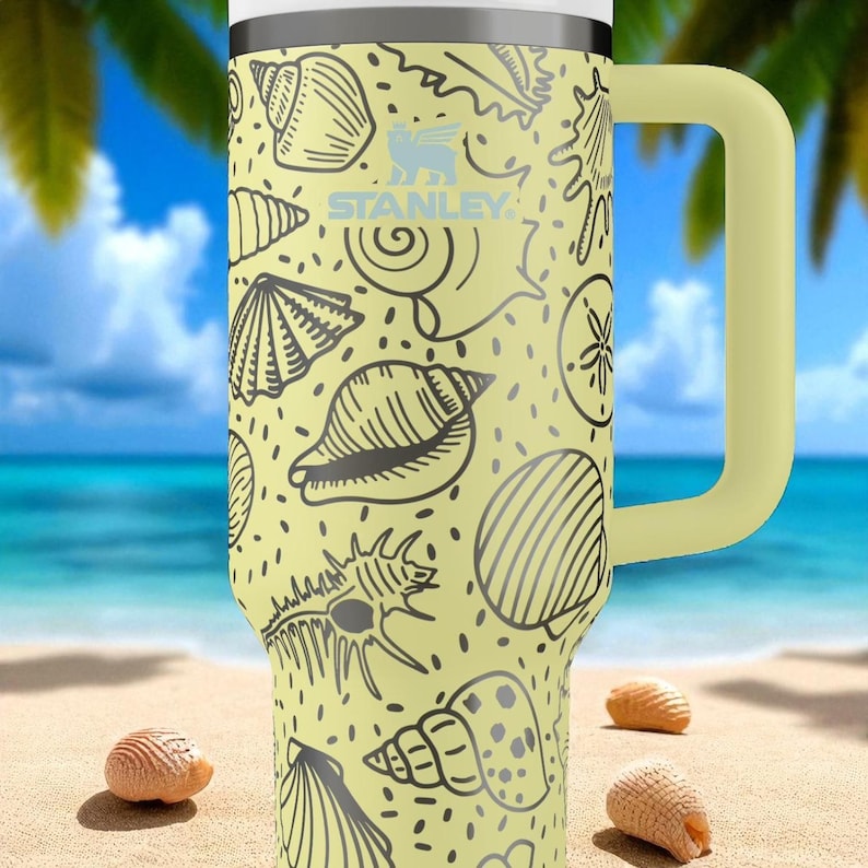Stanley drinkbeker met schelpmotief – Gegraveerde oceaanbeker van 1,2 liter met handvat en rietje – Strandcadeau voor zomerse vibes en liefhebbers van het onderwaterleven afbeelding 8