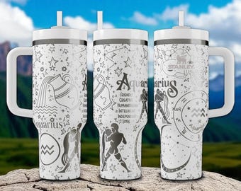 特注水瓶座タンブラー – 名入れ刻印入りウォーターベアラーカップ | 占星術好き、1月と2月生まれの方への誕生日プレゼント