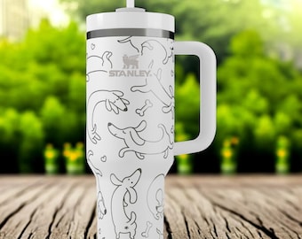 Dachshund Stanley Tumbler – 40oz Engraved Wiener Dog Cup with Flip Straw & Handle, Cute Sausage Dog Mug, Funny Custom Gift
