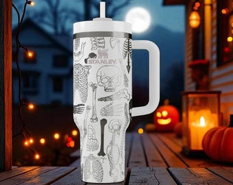 Vaso Stanley con diseño de anatomía de esqueleto – Taza de Halloween grabada – Regalo personalizado – 14 oz, 20 oz, 30 oz, 40 oz