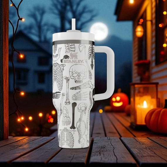 Skeleton Anatomy Stanley Tumbler – Engraved Halloween Cup – Custom