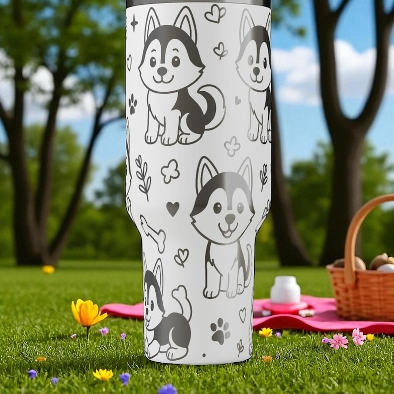 Graverad Husky-mugg – Stanley Cup 14oz 20oz 30oz 40oz – Gåva till hundälskare, söt Husky-valpmugg bild 5