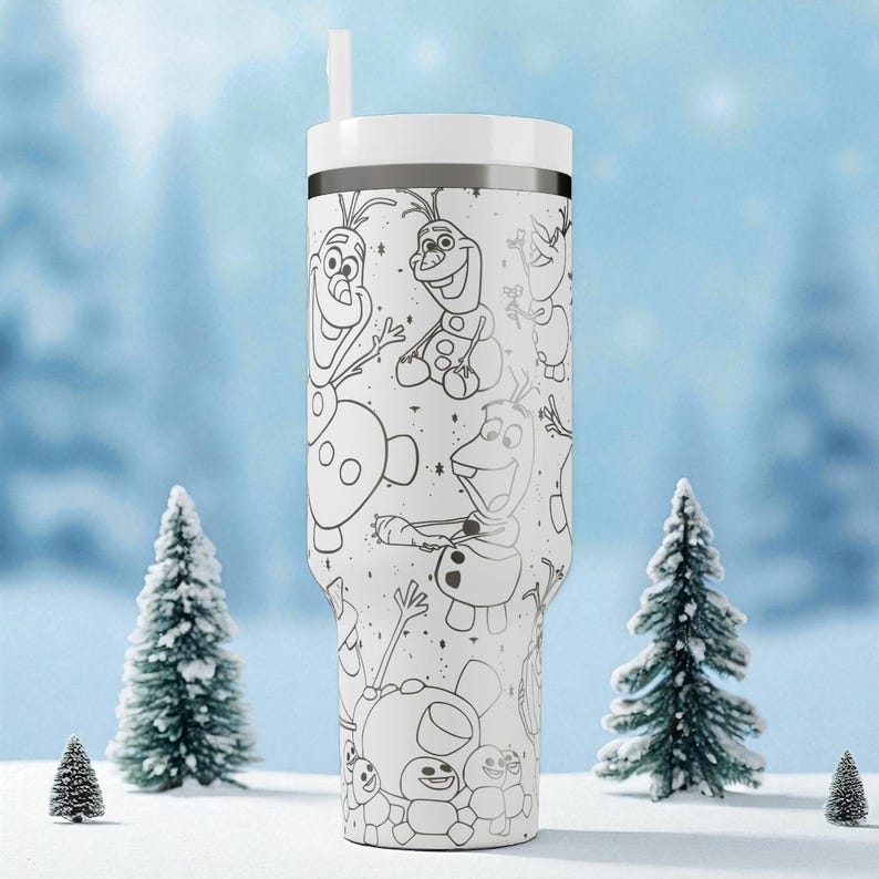 Bicchiere con pupazzo di neve inciso – Stanley Cup da 14 oz, 20 oz, 30 oz, 40 oz – Graziosa tazza invernale per bambini e appassionati di magiche storie sulla neve immagine 8